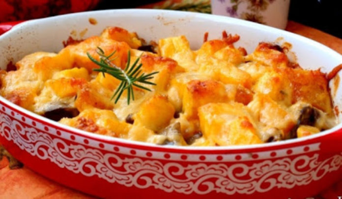  Куряча печінка, запечена з гарбузом і сиром рецепт