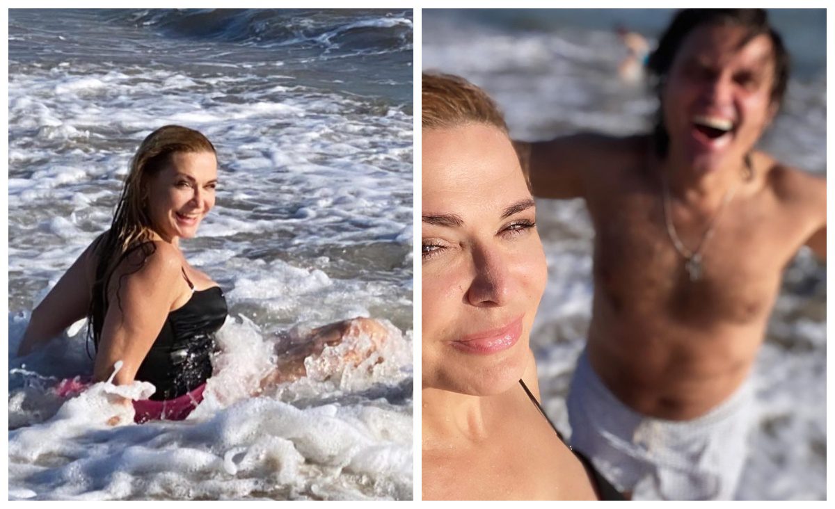 Ольга Сумська в купальнику на пляжі разом з чоловіком Віталієм Борисюком
