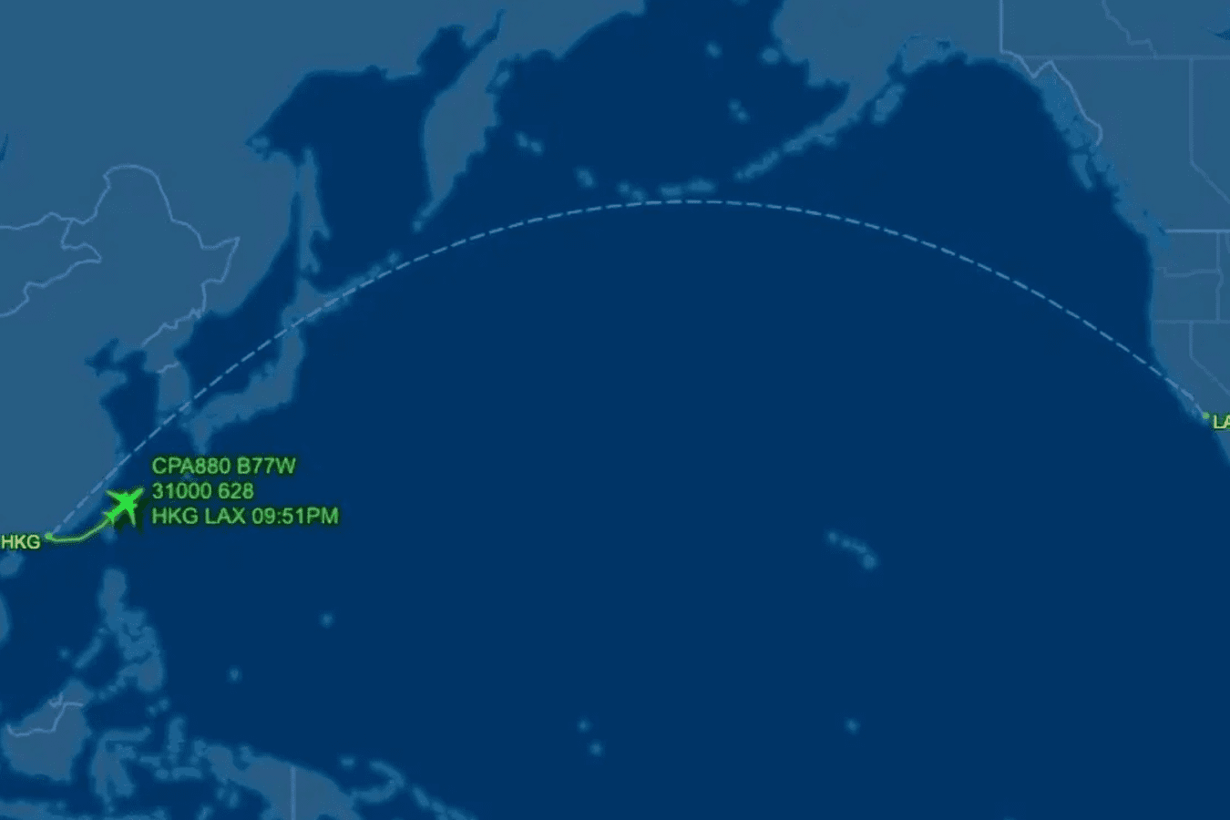 Маршрут рейсу 880 авіакомпанії Cathay Pacific / Фото: Flightaware