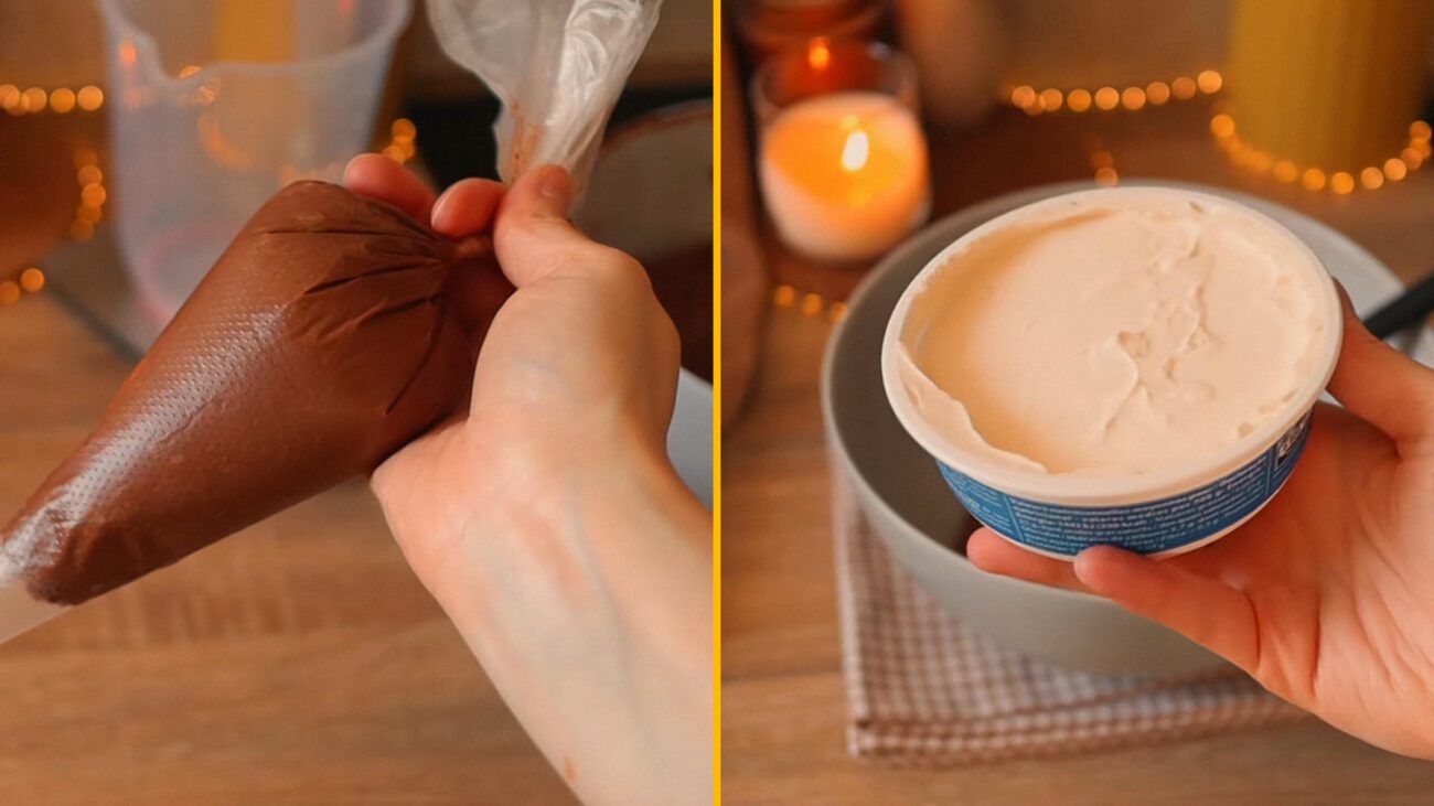 Збитий ганаш потрібно розділити приблизно на 2 рівні частини