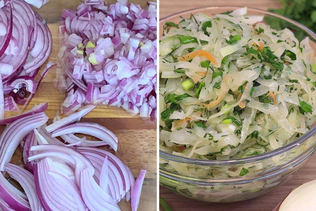 Рецепт салату з квашеної капусти та фіолетової цибулі