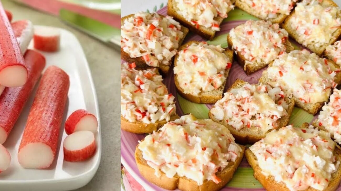 Рецепт бутербродів із сиром, шпротами та крабовими паличками