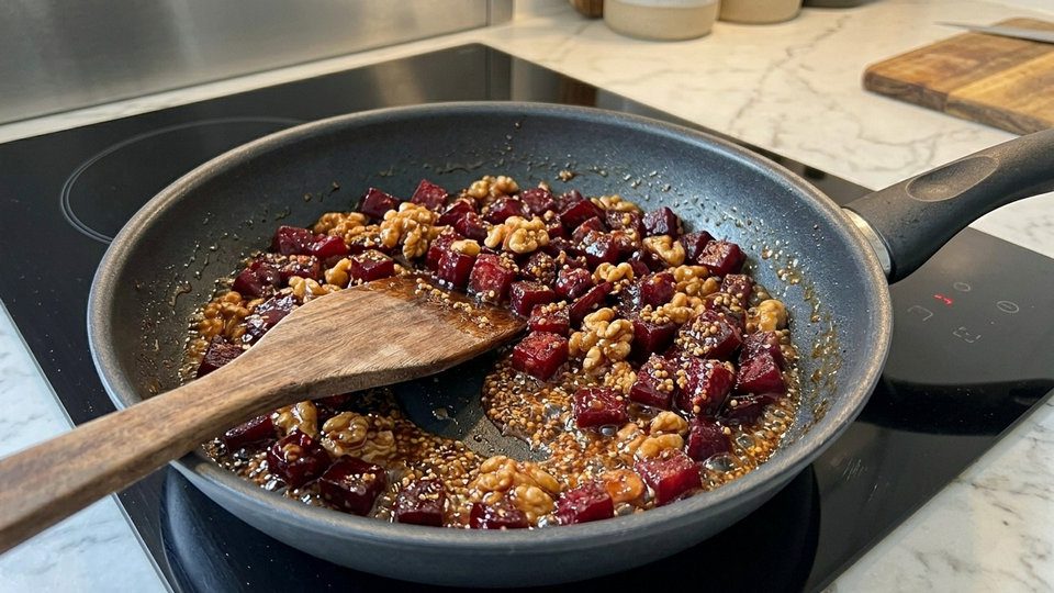 Обсмажуйте буряк зовсім трішки, бо він уже готовий і його треба просто наситити смаками