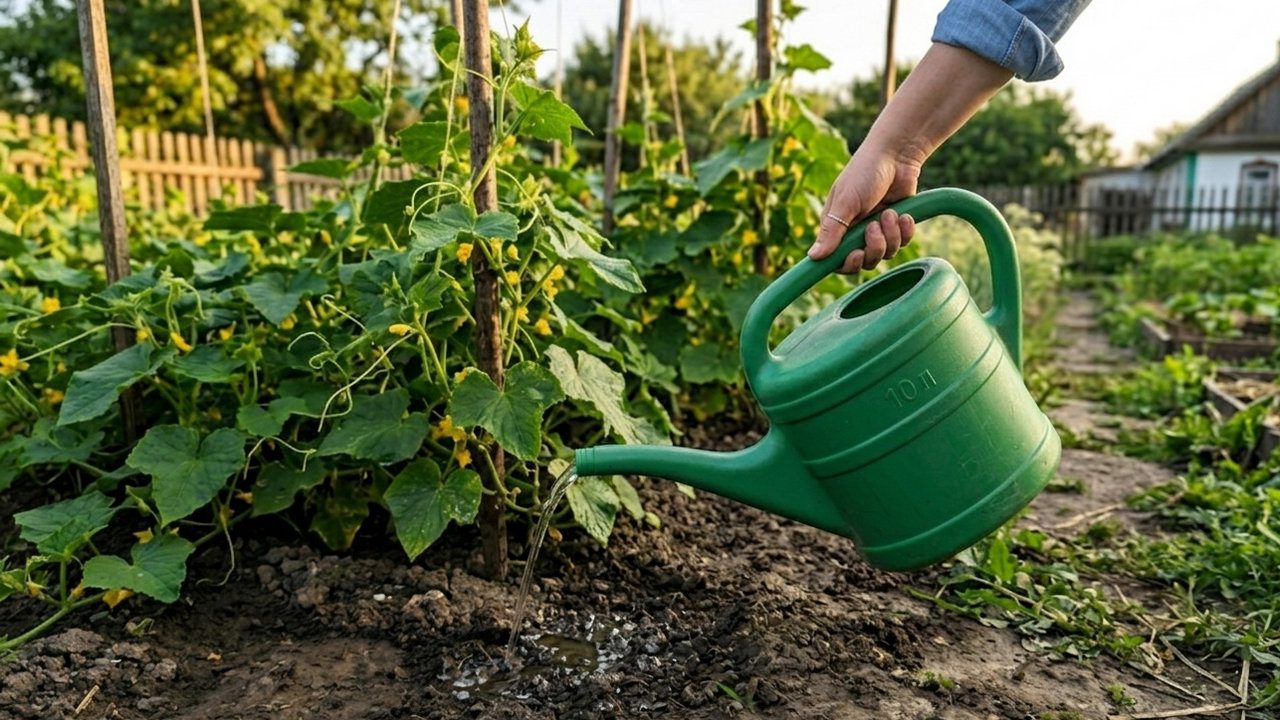 Полив огіркових грядок має бути регулярним та грамотно дозованим, а не хаотичним