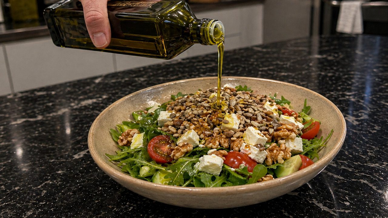 Якщо додати в салат багато горіхів, насіння та олії, то легко можна отримати страву на 1200-2000 ккал