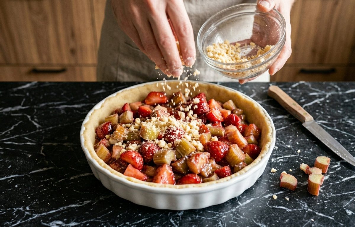 Швидкий рецепт весняного пирога з ревенем та свіжою полуницею