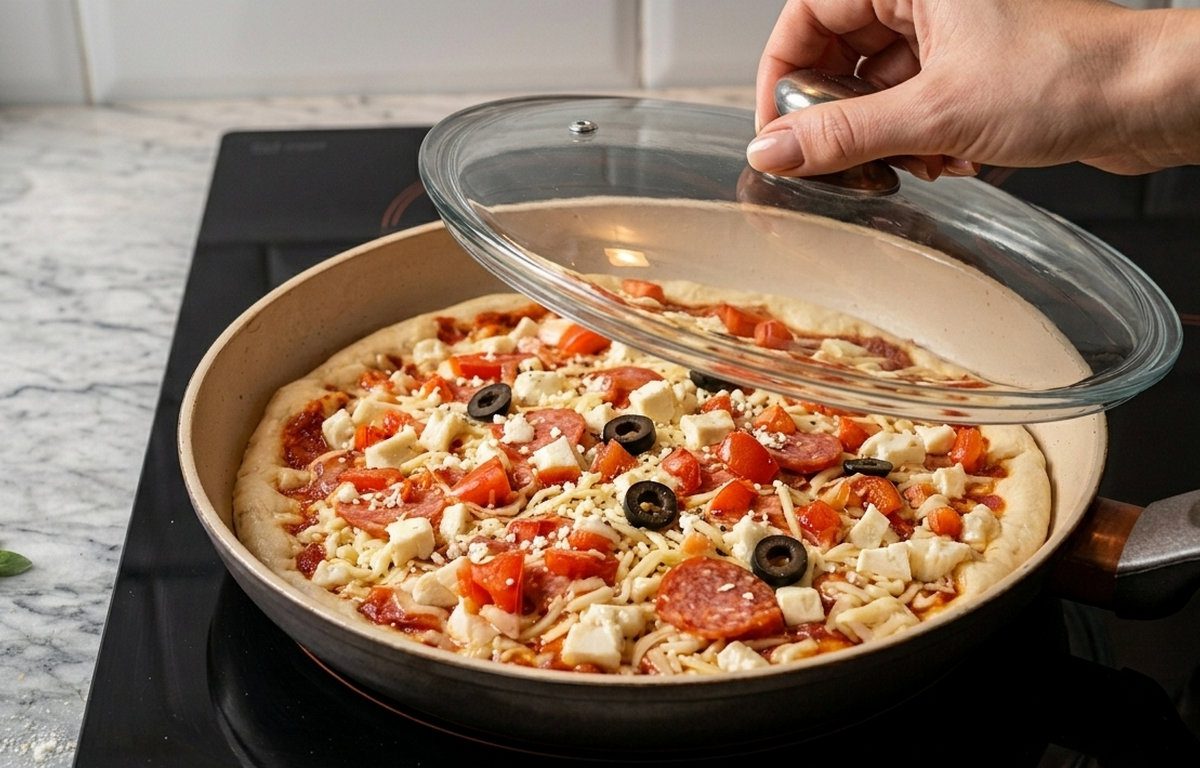 Обов'язково вмикайте мінімальний нагрів, щоб піца не пригоріла, поки готується