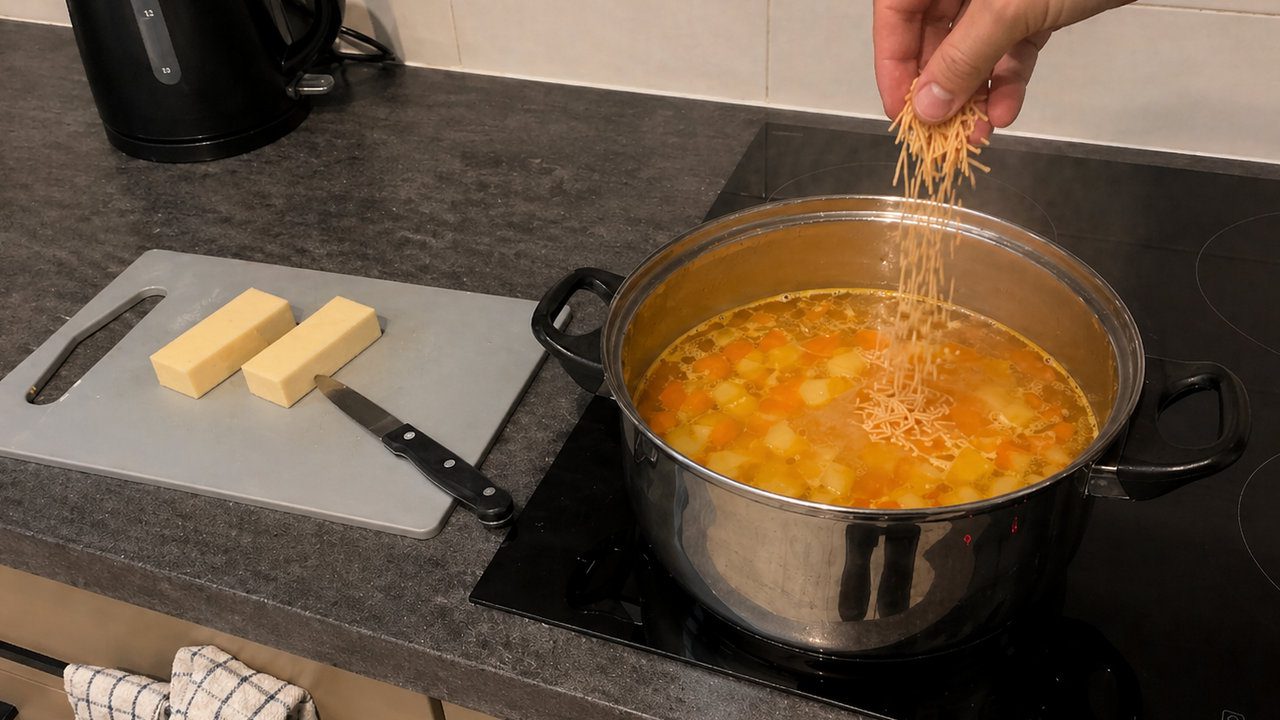 Швидкий рецепт супу на вечерю з вермішеллю та плавленим сирком
