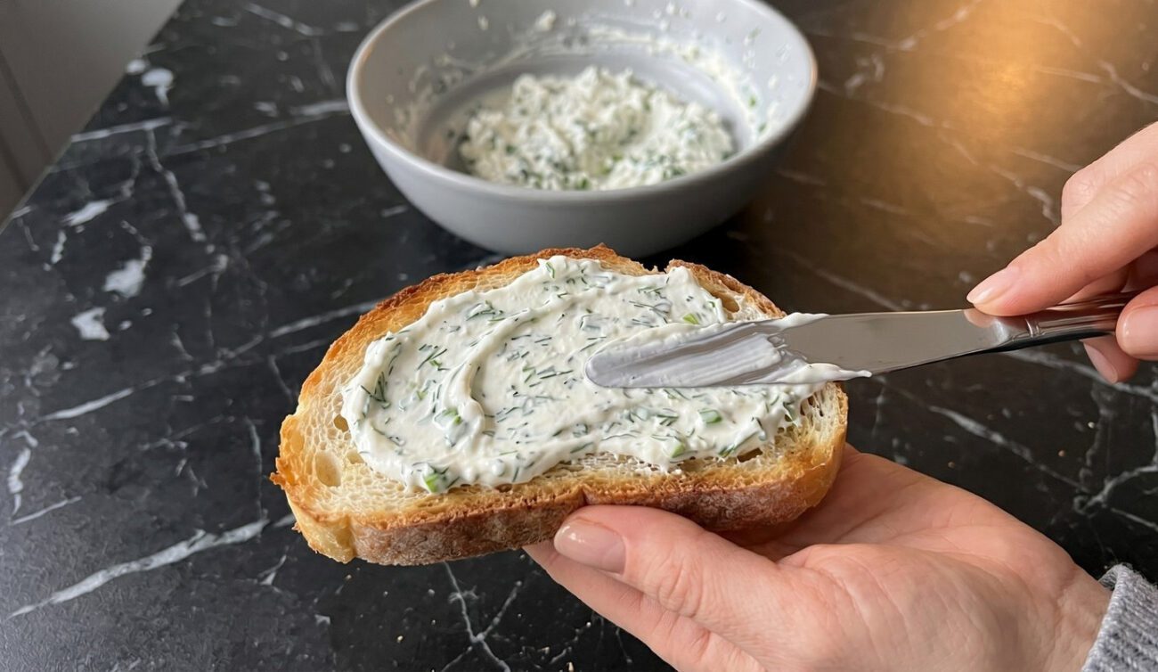 Рецепт пікантної намазки з сиром, свіжою зеленню та часником