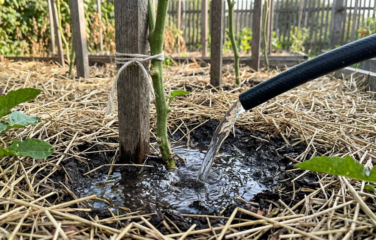 Поливати помідори потрібно регулярно, щоб вологість була стабільною