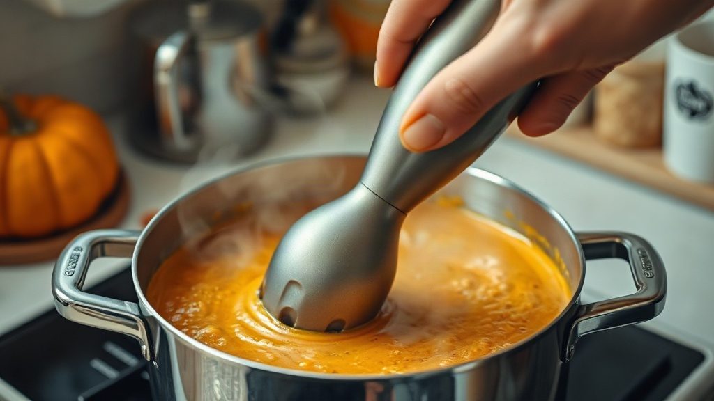 Процес приготування гарбузового крем-супу блендером