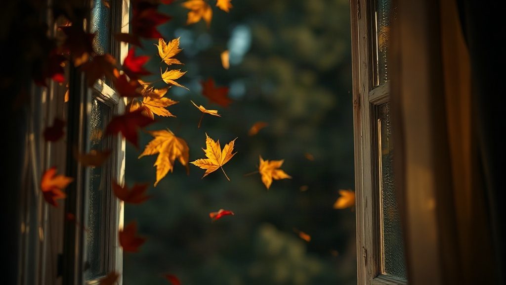 Відчинене вікно восени з листям
