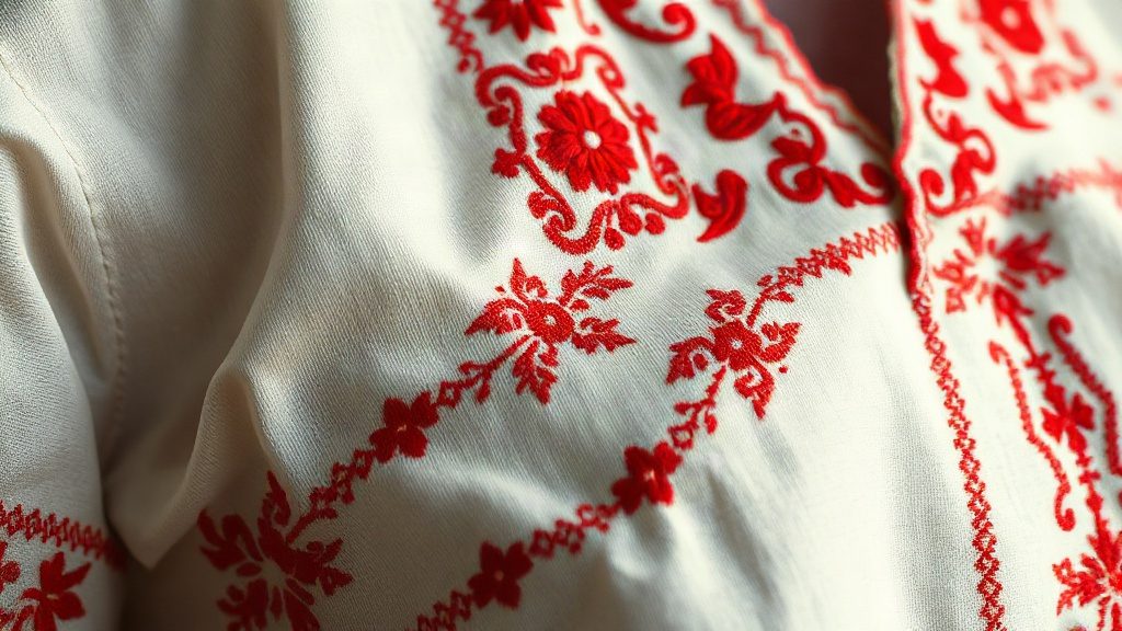 Деталі української вишиванки з традиційними орнаментами.