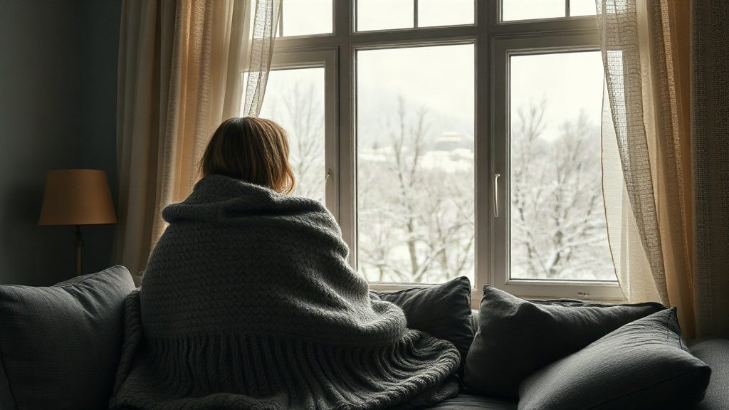 Людина в теплому пледі готується до холодів в Україні