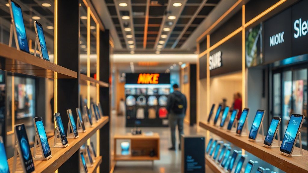 Вітрина магазину електроніки зі смартфонами напередодні осінніх розпродажів