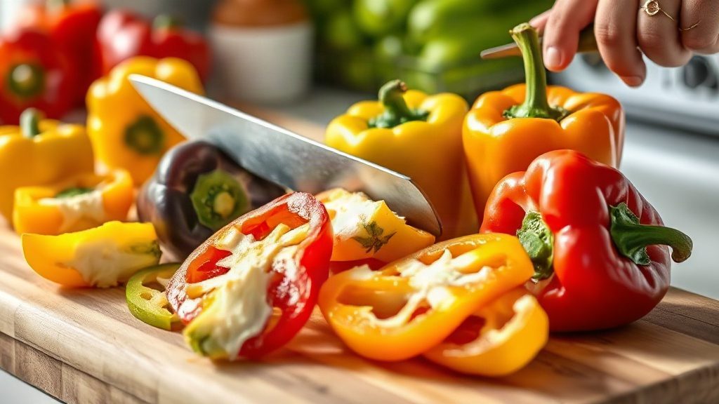 Процес нарізання свіжих перців для маринування