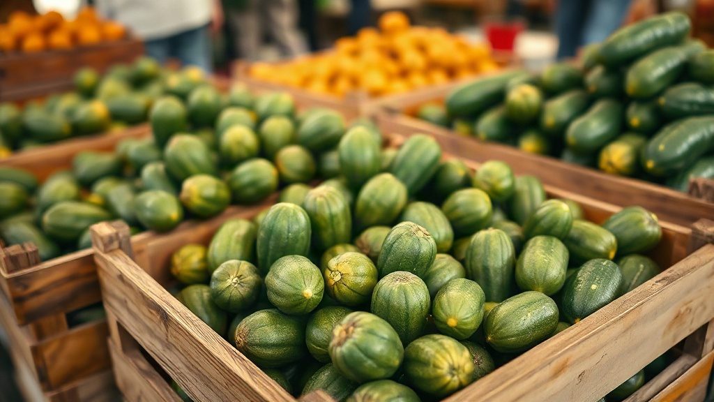 Свіжі ґрунтові огірки для консервації на ринку